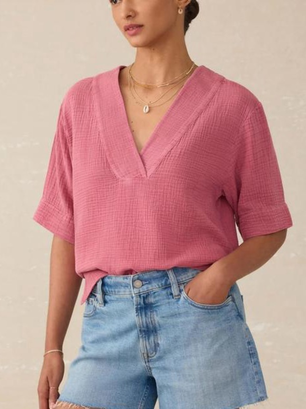 Faherty Dune Organic Cotton Gauze Popover Top Flowy Pink Coastal Summer Small